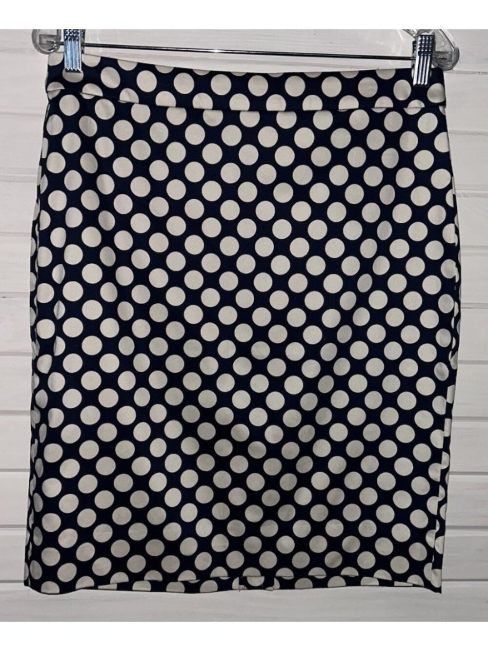 NWT J. Crew Sz 8 Navy Blue Polka Dots Pencil Skirt Cotton Sateen Stretch 37532